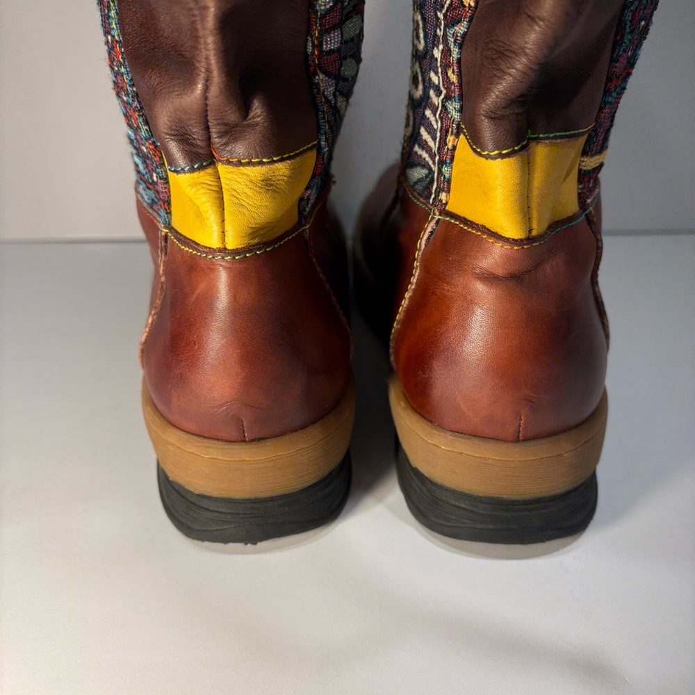 Bohemian Socofy Patchwork Lace-Up Boots - Picture 3 of 12